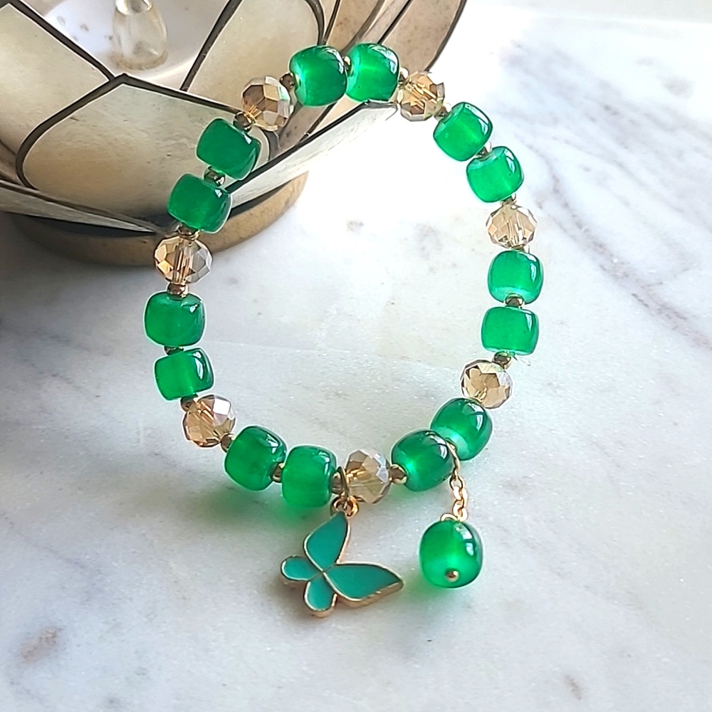Bundle ANY(4) bracelets for $20 + FREE SHIP Green Bead Butterfly Bracelet